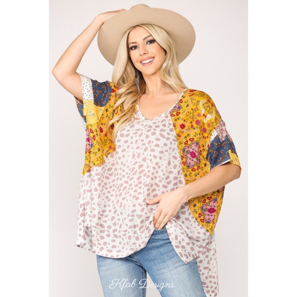 ❤️LAST 1! V Neck Boho Floral/Leopard Hi- Lo Top! - Picture 4 of 7